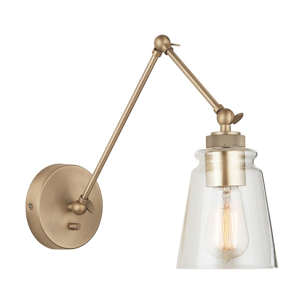 Capital Lighting 1-Light Adjustable Arm Glass Sconce in Aged Brass finish (includes optional plug kit)