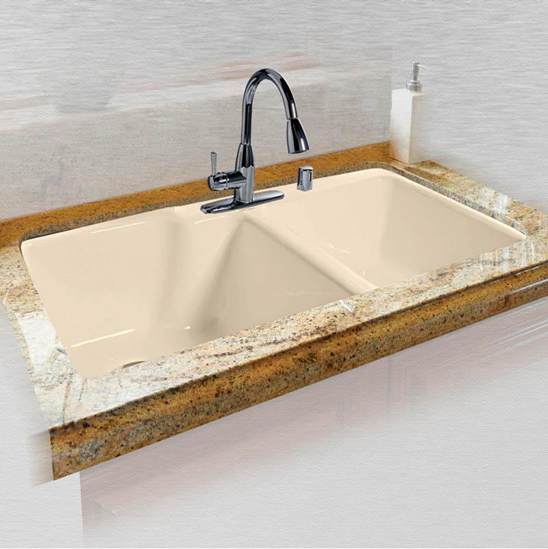 Ceco 36 x 22 x 10 Extra Deep - High-Low Double Bowl - Tile Edge