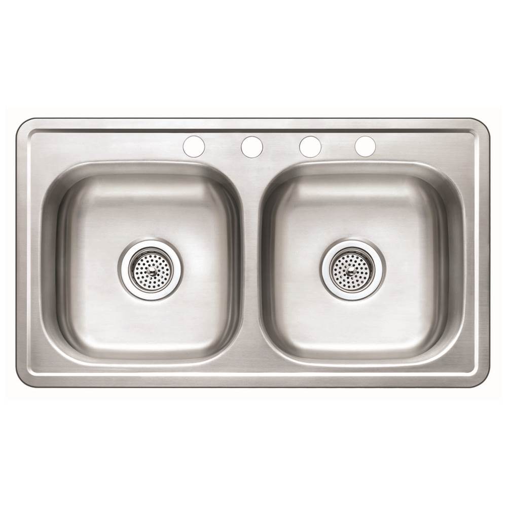 Compass Manufacturing 33 x 19 x 6 4H Double Bowl Top Mount Sink