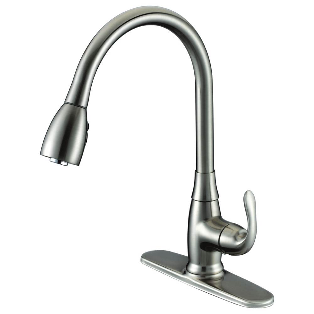 Compass Manufacturing Noble Single Handle High Arc Pull-Down Kitchen Faucet, Brushed Nickel Finish