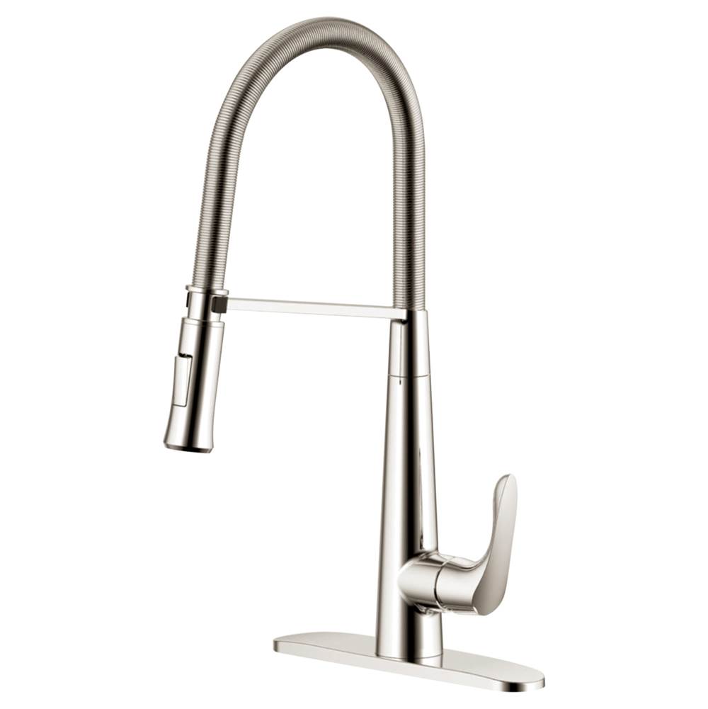 Compass Manufacturing Aegean 5174 Brushed Nickel Single Handle Pull-Down Coil, Kitchen Faucet