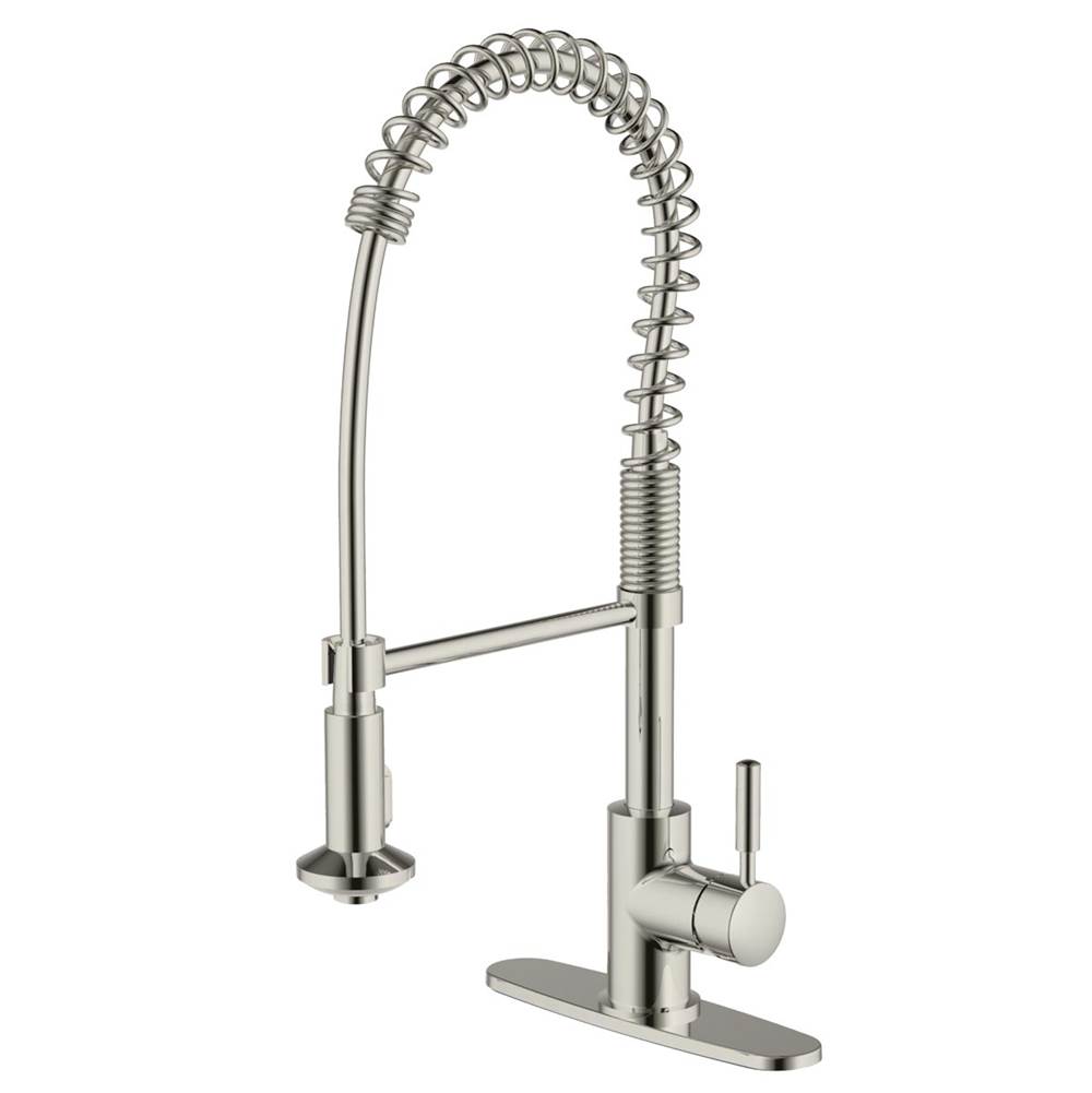 Compass Manufacturing Casmir Commercial 5160 Brushed Nickel Single Handle Spring Coil, Pull-Down Kitchen Faucet