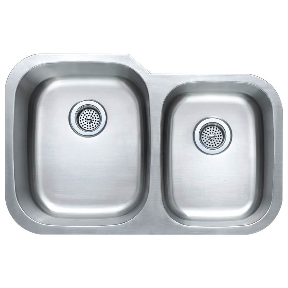 Compass Manufacturing Double Bowl Undermount Sink 31-1/2 X 20-1/2 304, 9''B-L 7-1/2''S-R 18 Ga