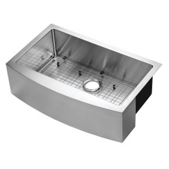 Compass Manufacturing Belleville Under Mount 33 X 21 X 10'' Single Bowl Curved Front Apron Farm Sink 16 Ga, With Sink Grid