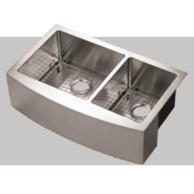 Compass Manufacturing Parketon Under Mount 30 X 21 X 10'' 60/40 Curved Front Apron Farm Sink 16 Ga, With Sink Grids