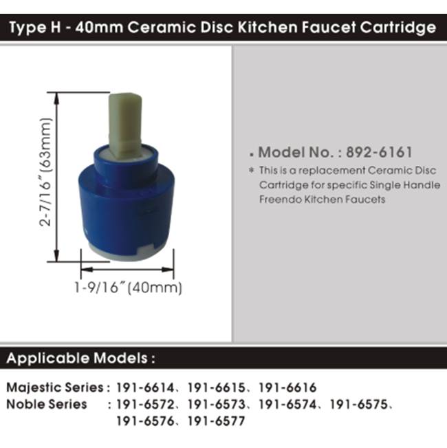 Compass Manufacturing 40Mm Ceramic Cartridge For Single Handle Kitchen Faucets, And 191-6576 And 191-6577, Type H
