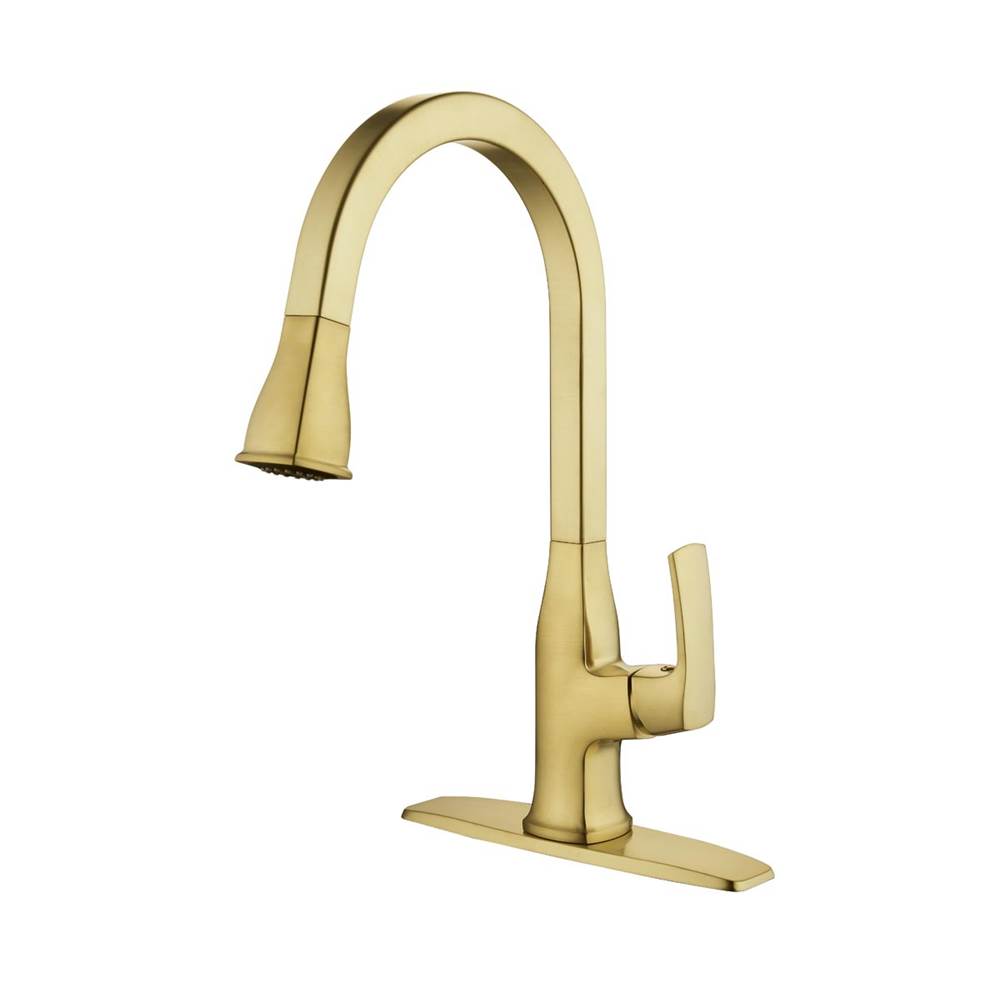 Compass Manufacturing Cardania Matte Gold Single Handle High Arc Pull-Down Kitchen, Faucet