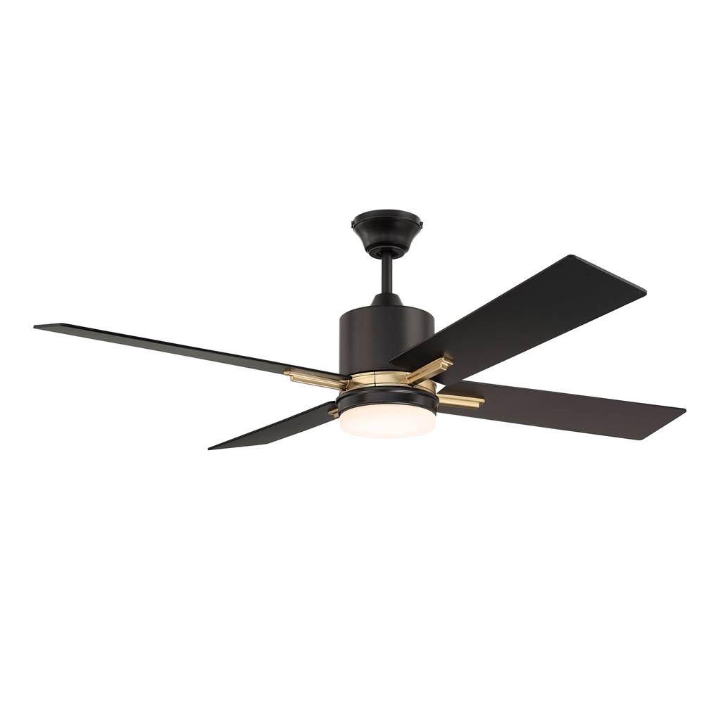 Craftmade 52'' Teana Fan, Flat Black/Satin Brass with Reversible Flat Black/Mesquite Blades, LED Light, Wall Control included