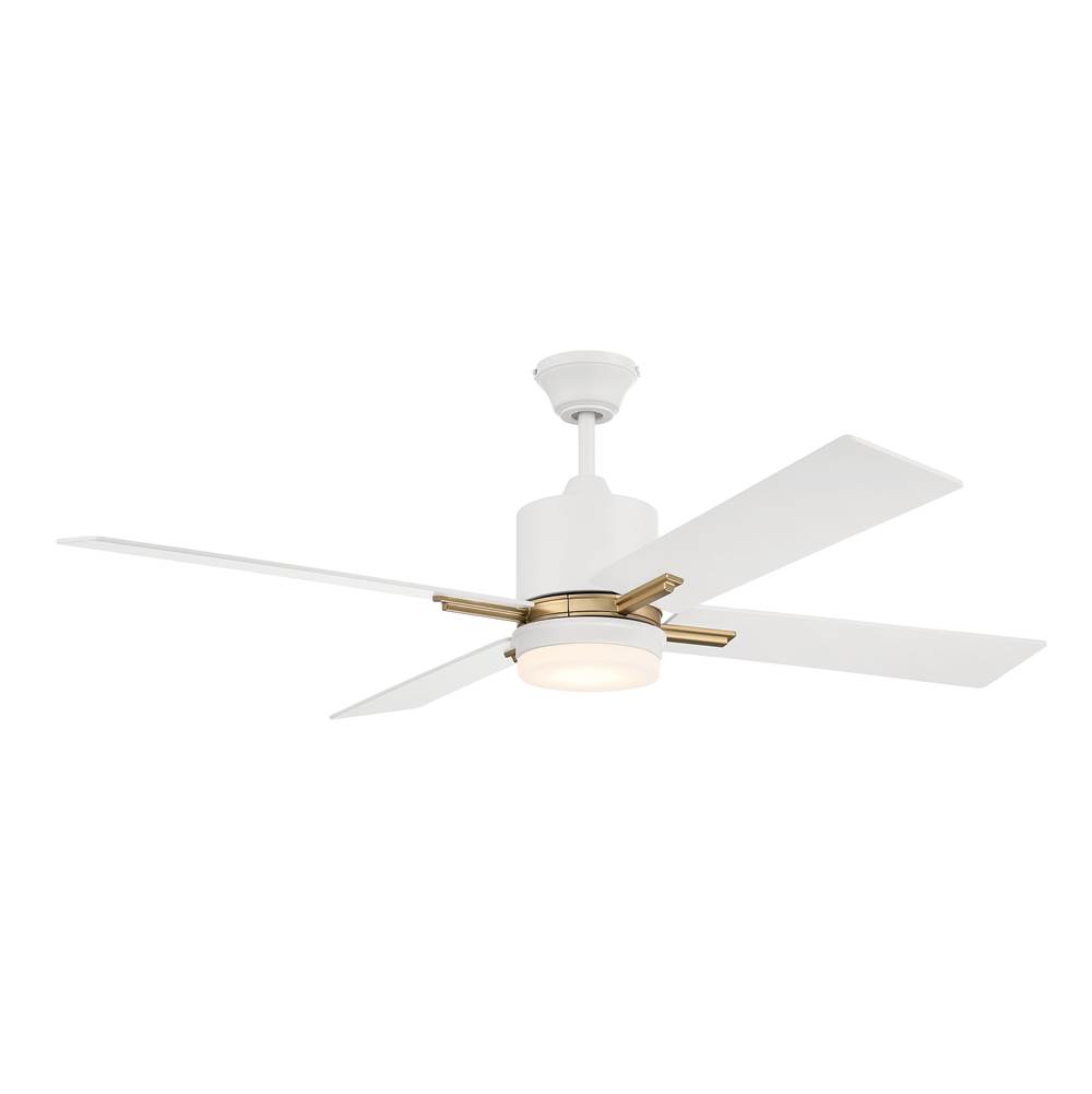 Craftmade 52'' Teana Fan, White/Satin Brass with White Blades, LED Light, Wall Control included