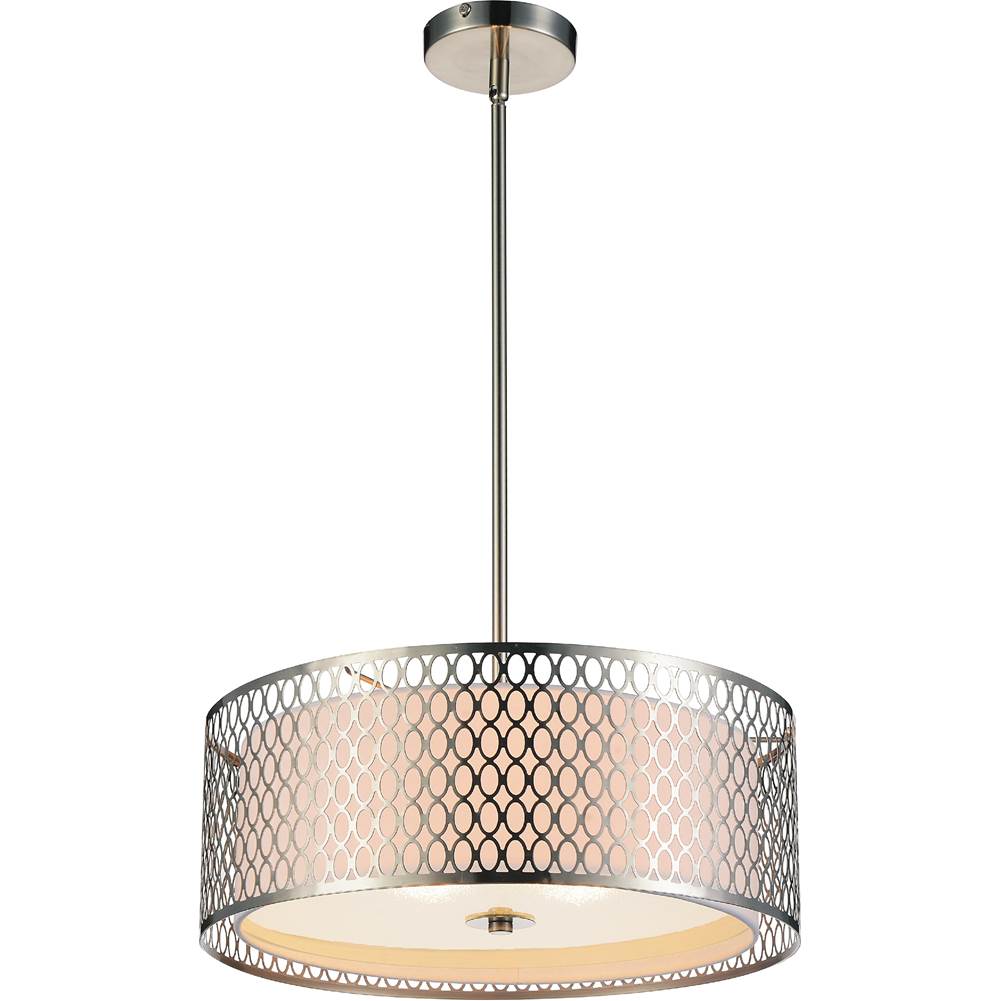 CWI Lighting Mikayla 3 Light Drum Shade Chandelier With Satin Nickel Finish