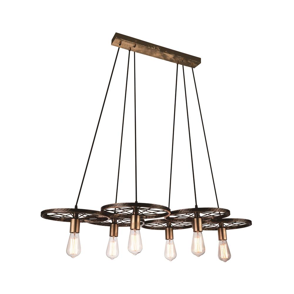 CWI Lighting Ravi  6 Light Down Chandelier With Black and Gold Finish