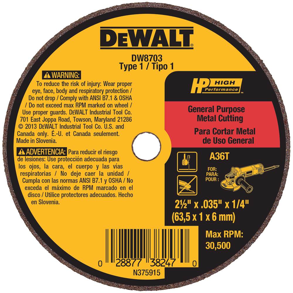 DeWalt 2-1/2 X .035 X 1/4 A60T