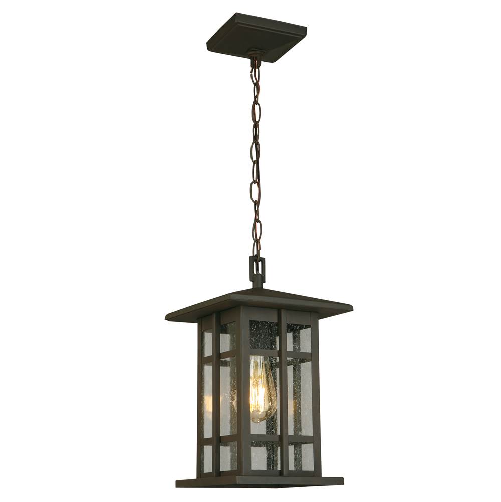 Eglo 1x60W Outdoor Pendant w/ Matte Bronze Finish & Clear Seeded Glass