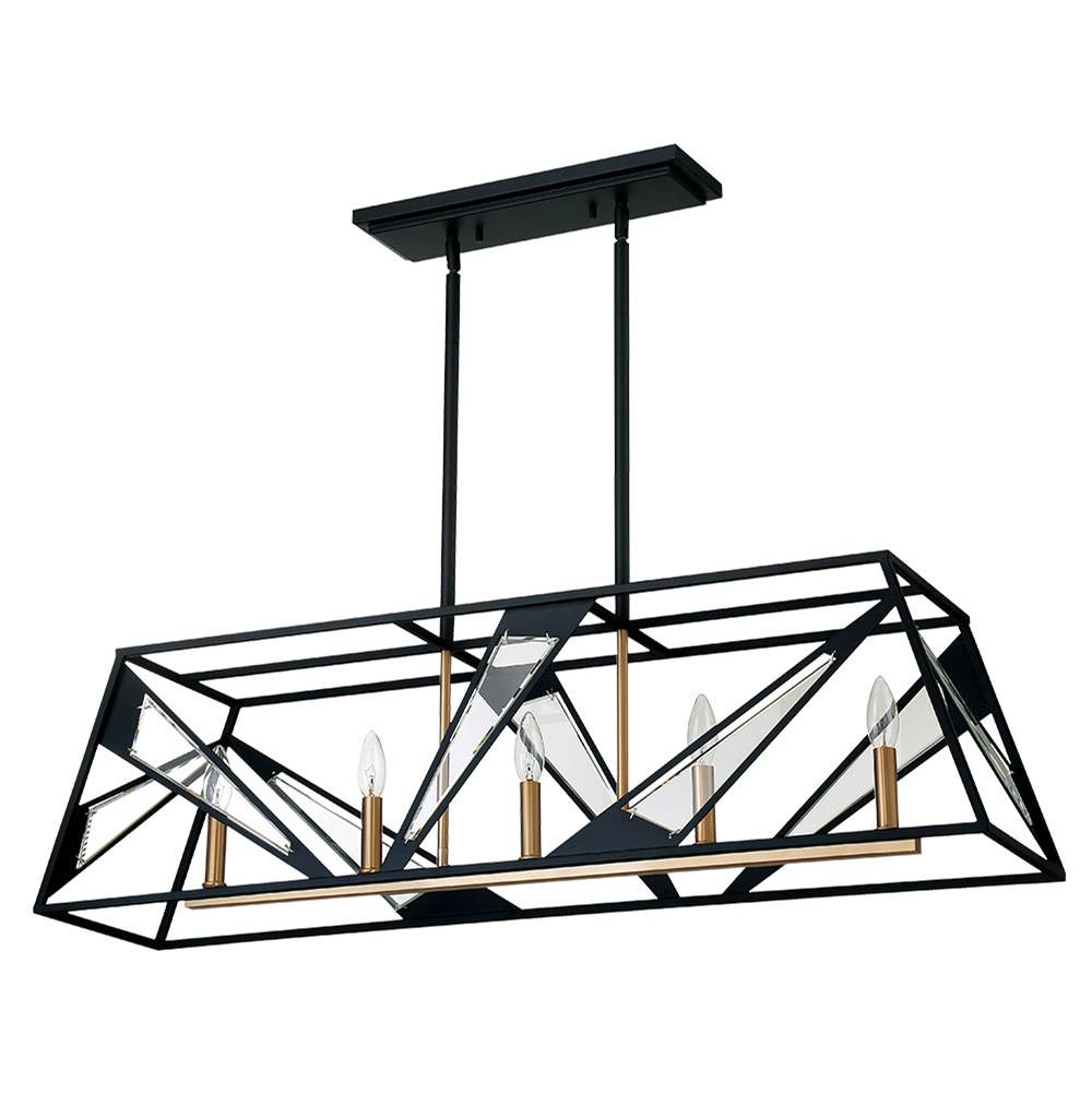 Eglo 5x60W Pendant w/ Matte Black Finish and gold accents and clear Glass