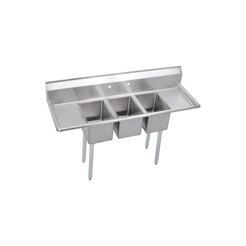 Elkay Dependabilt Stainless Steel 66'' x 19-13/16'' x 43-3/4'' 16 Gauge Three Compartment Sink w/ 16'' Left and Right Drainboards and Stainless Steel Legs