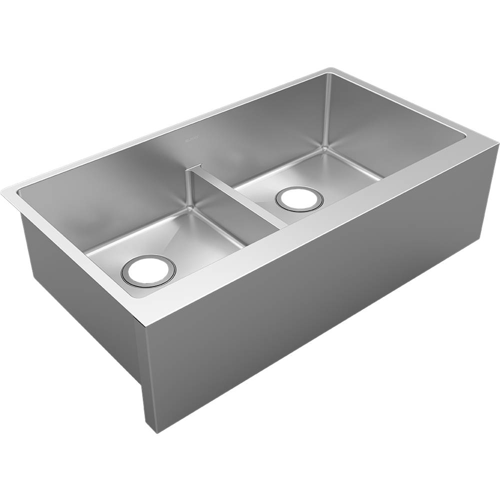 Elkay Crosstown 16 Gauge Stainless Steel 35-7/8'' x 20-1/4'' x 9'' Equal Double Bowl Tall Farmhouse Sink with Aqua Divide