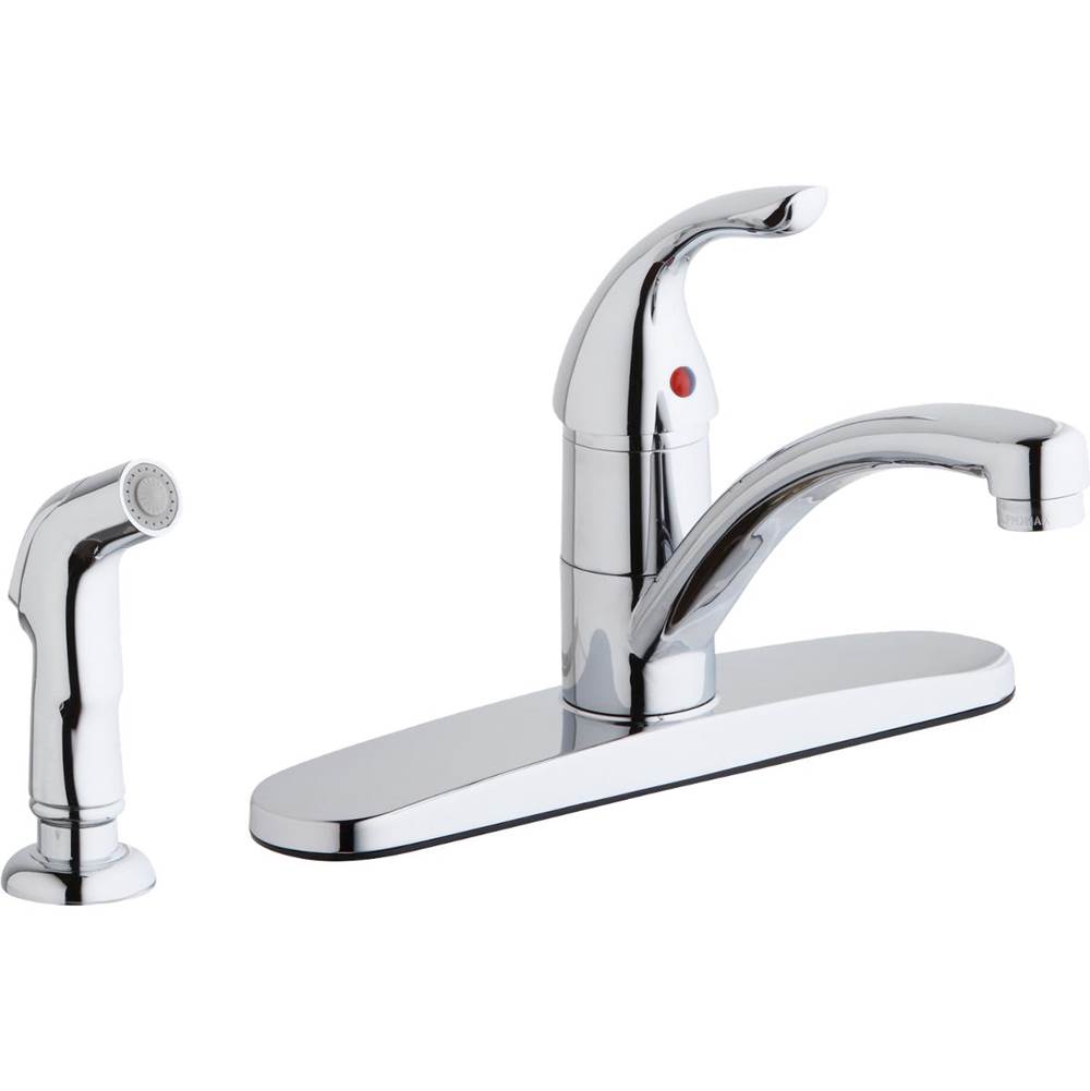 Elkay Everyday Four Hole Deck Mount Kitchen Faucet with Lever Handle and Side Spray and Deck Plate/Escutcheon Chrome