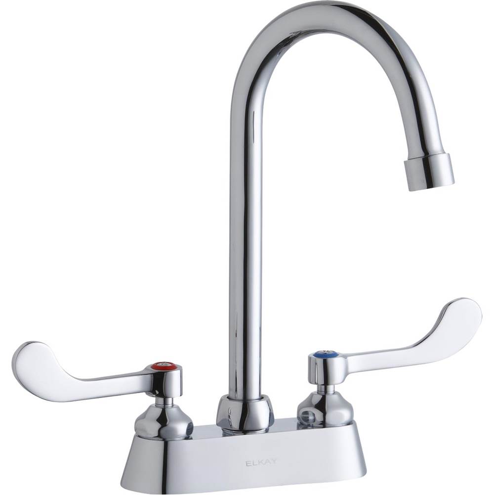 Elkay 4'' Centerset with Exposed Deck Faucet with 5'' Gooseneck Spout 4'' Wristblade Handles Chrome
