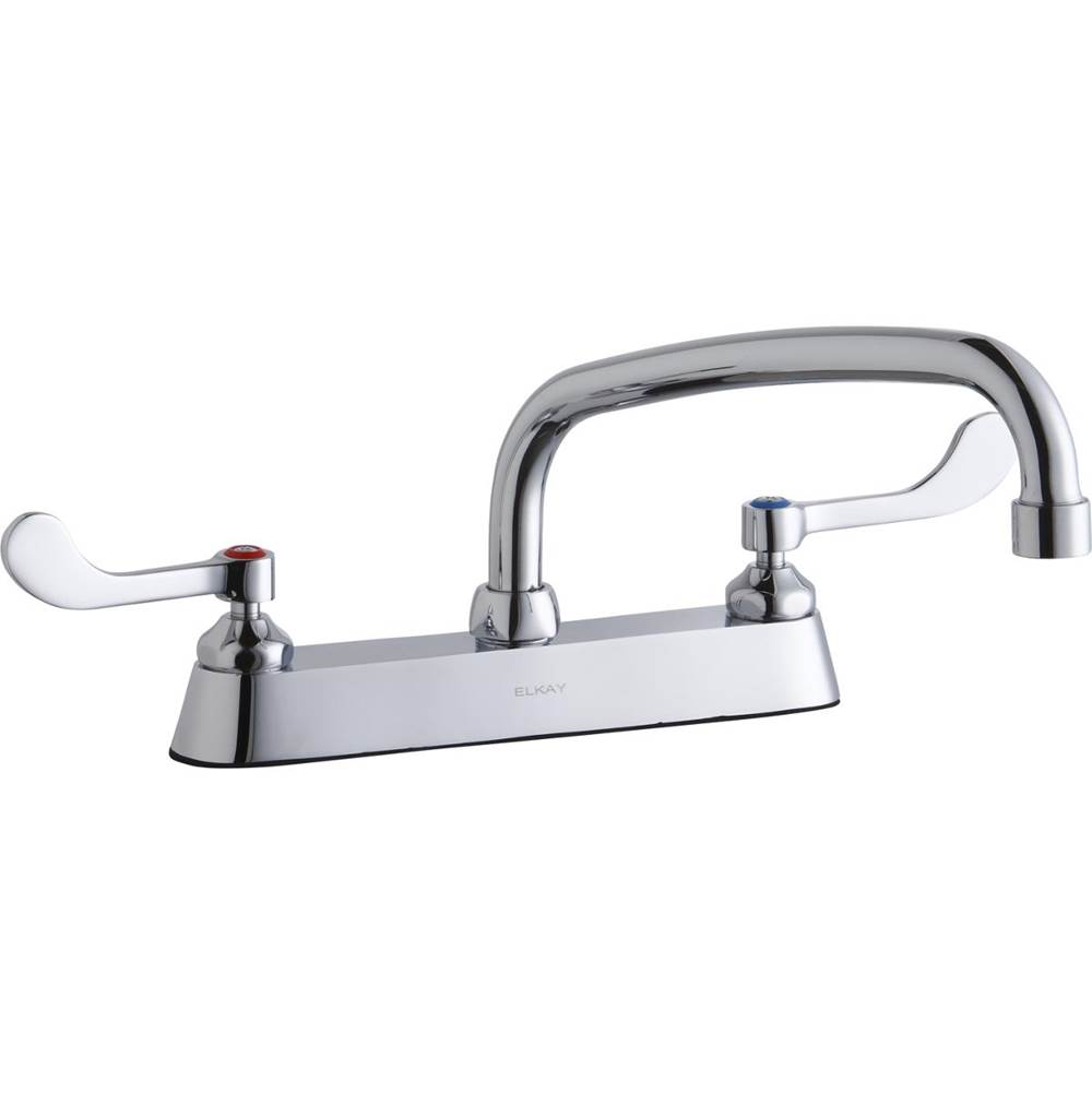 Elkay 8'' Centerset with Exposed Deck Faucet with 10'' Arc Tube Spout 4'' Wristblade Handles Chrome