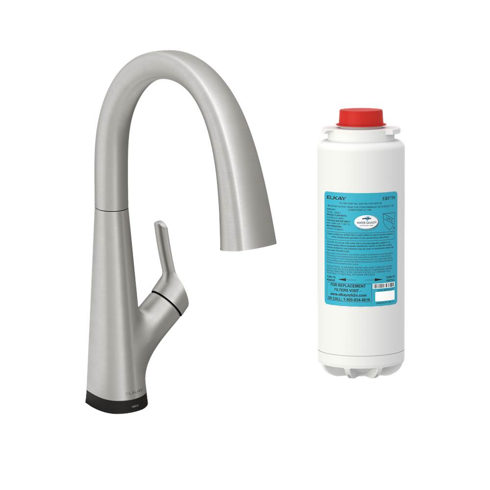 Elkay Avado Single Hole 2-in-1 Kitchen Faucet with Filtered Drinking Water, Lustrous Steel