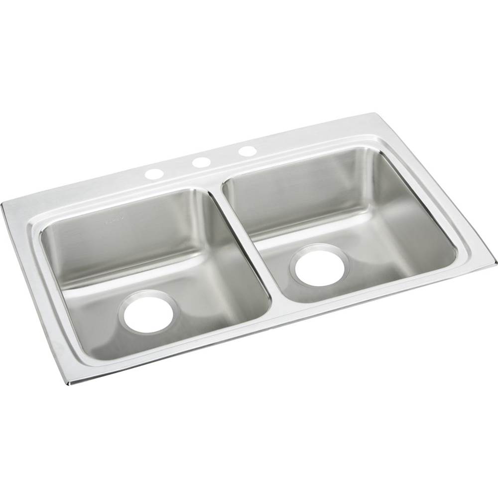 Elkay Lustertone Classic Stainless Steel 33'' x 22'' x 6-1/2'', 1-Hole Equal Double Bowl Drop-in ADA Sink
