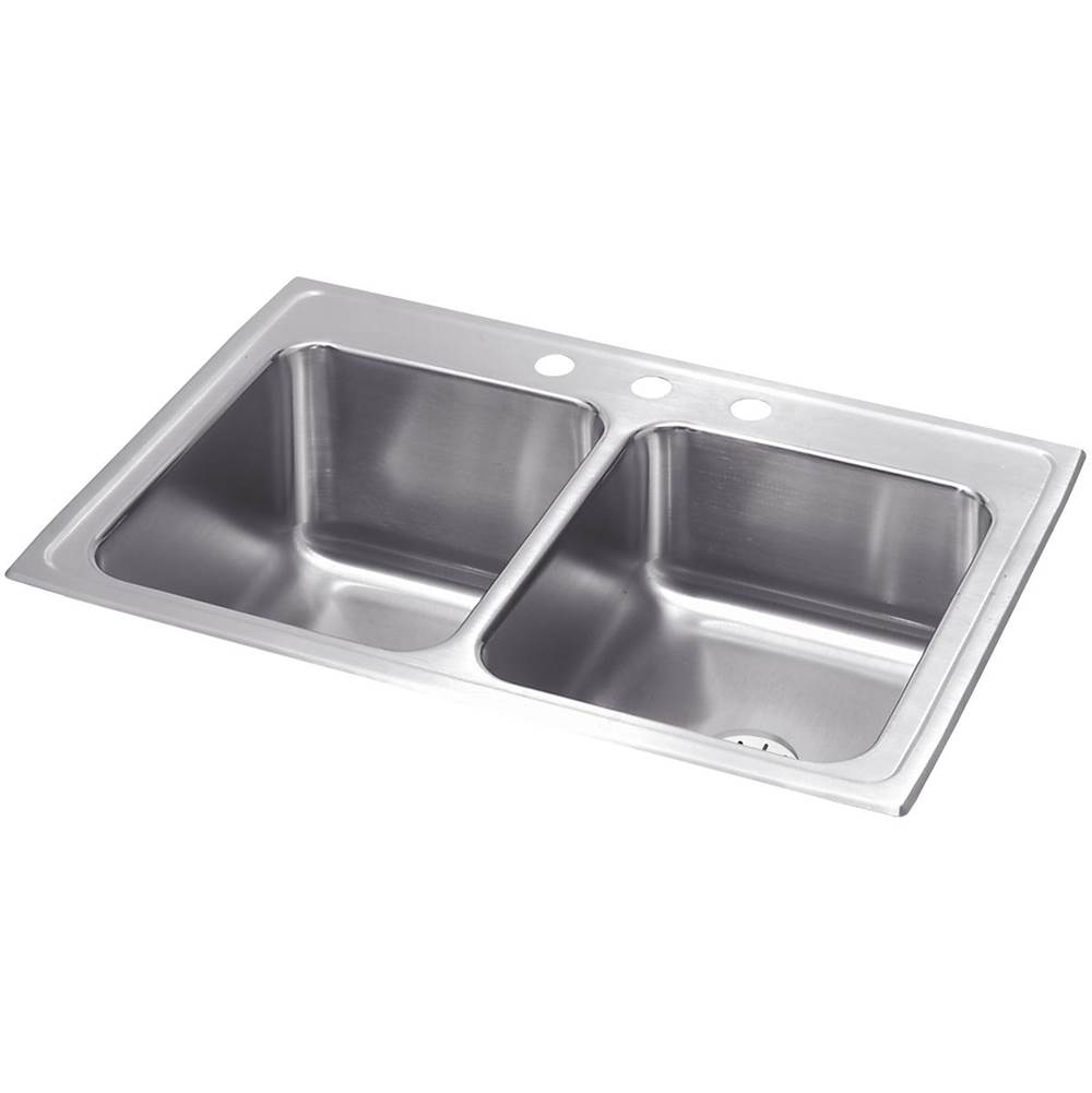Elkay Lustertone Classic Stainless Steel 33'' x 22'' x 10-1/8'', Equal Double Bowl Drop-in Sink with Perfect Drain