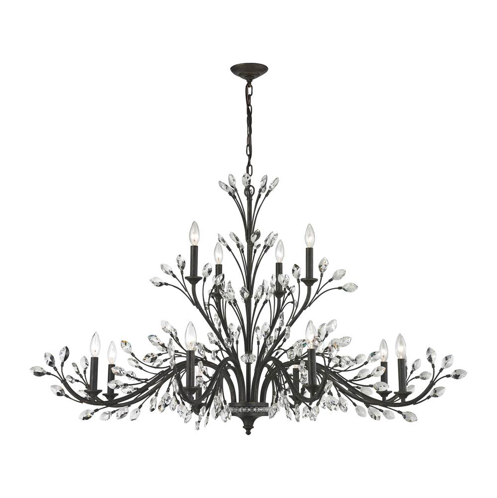 Elk Lighting Crystal Branches 52'' Wide 12-Light Chandelier - Burnt Bronze