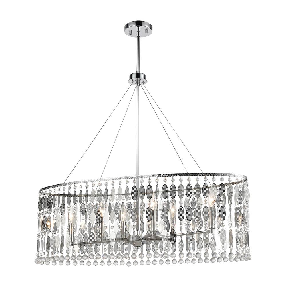 Elk Lighting Chamelon 6-Light Linear Chandelier in Polished Chrome With Perforated Stainless and Clear Crystal