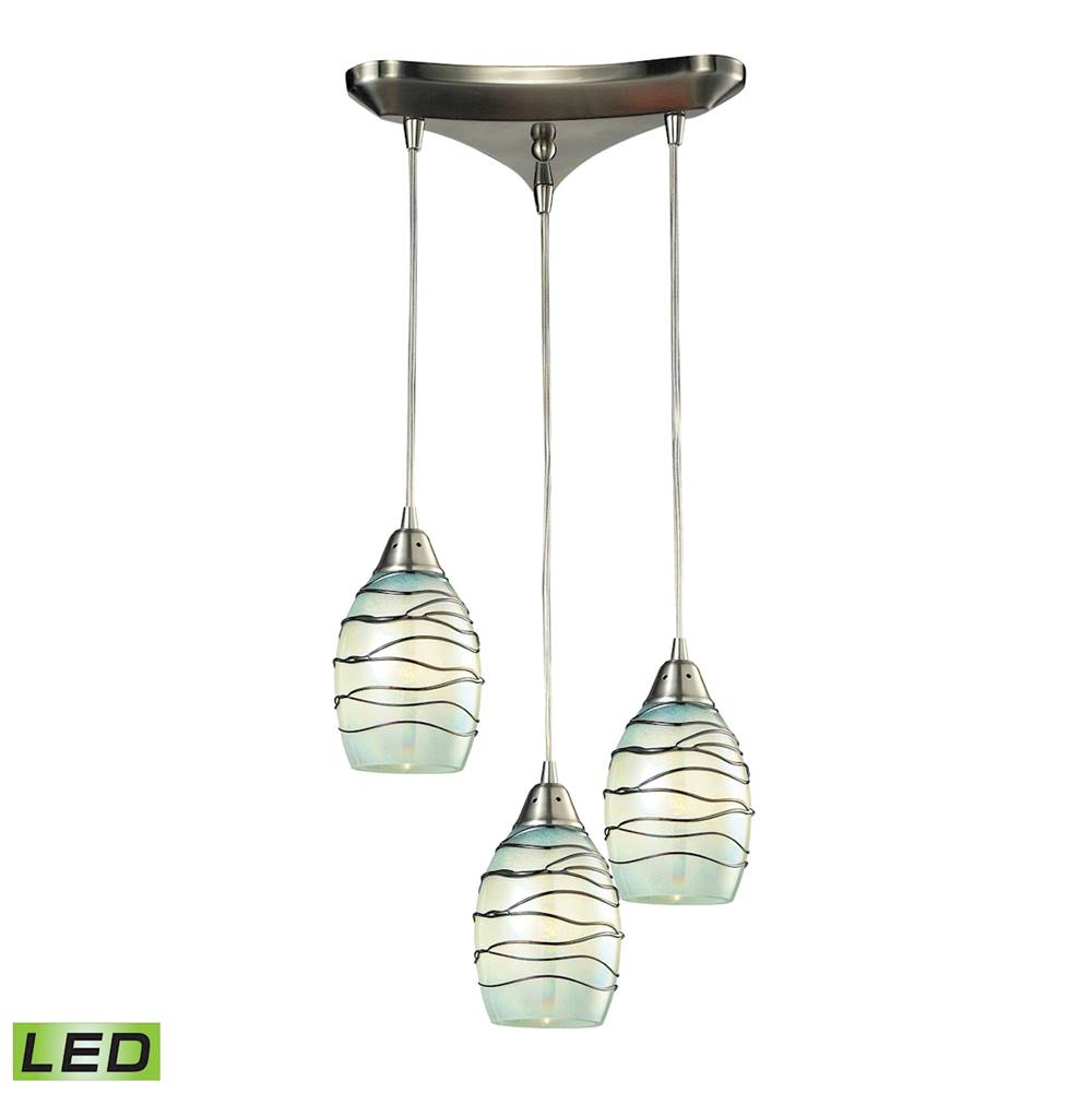 Elk Lighting Vines 3-Light Triangular Pendant Fixture in Satin Nickel With Mint Glass - Includes LED Bulbs