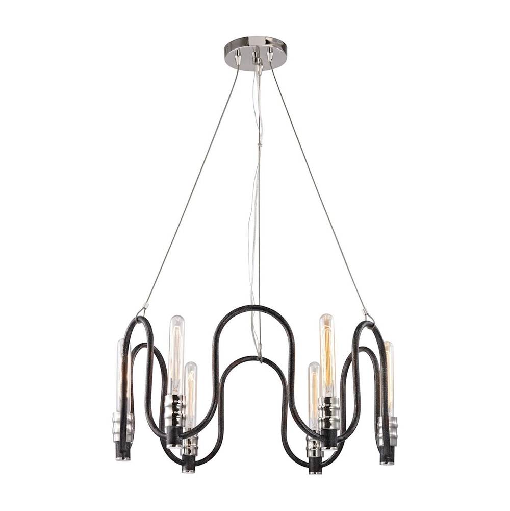 Elk Lighting Continuum 6 Light Chandelier in Silvered Graphite With Polished Nickel Accents