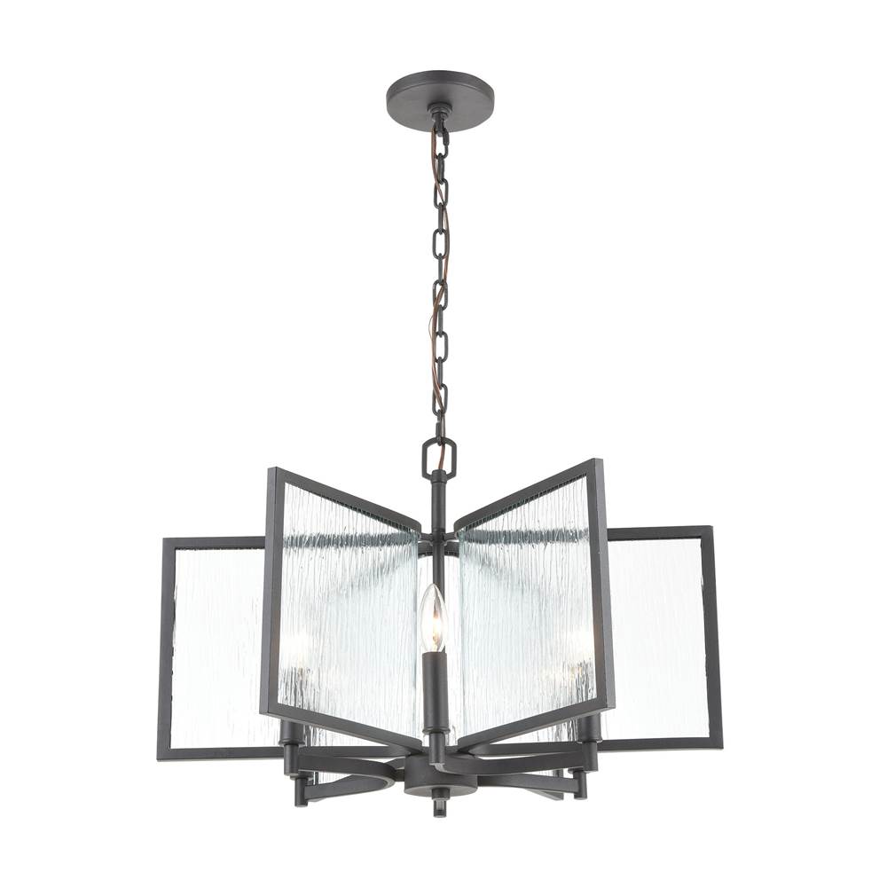 Elk Lighting Inversion 6-Light Chandelier in Charcoal With Textured Clear Glass