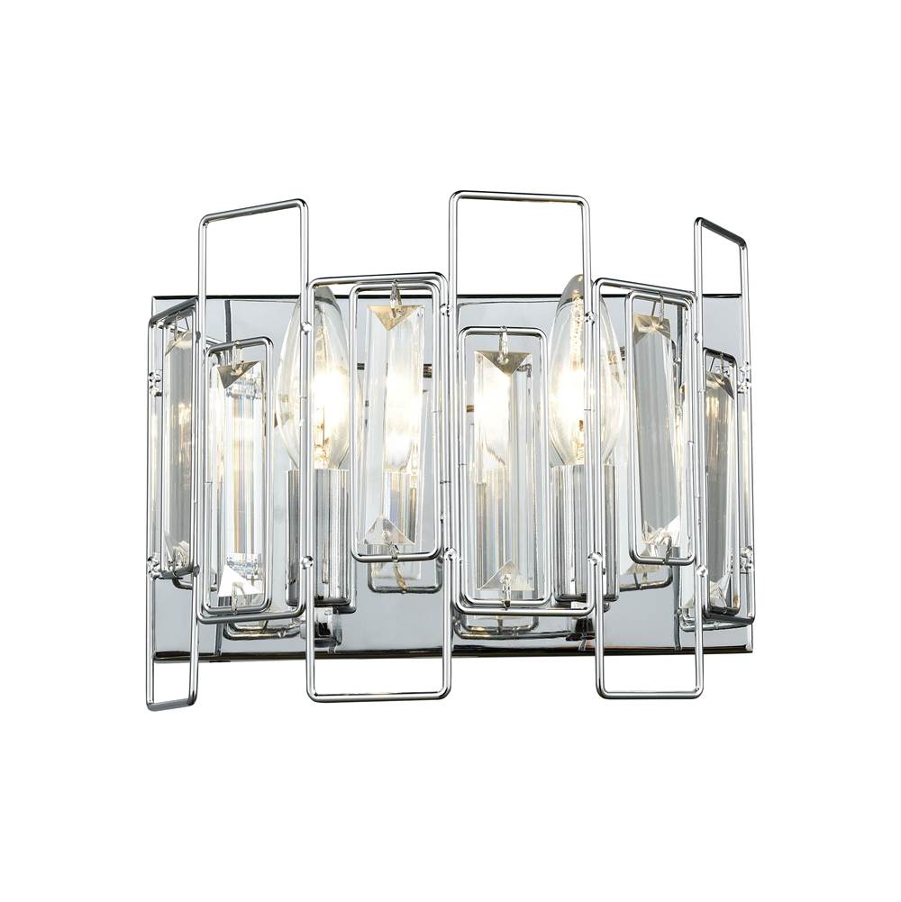 Elk Lighting Crosby 2-Light Vanity Sconce in Polished Chrome With Clear Crystal