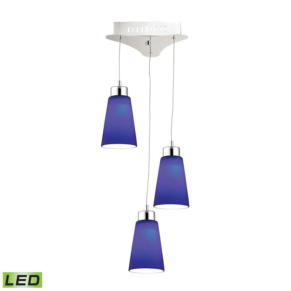 Elk Lighting Coppa Triple LED Pendant Complete With Blue Glass Shade and Holder