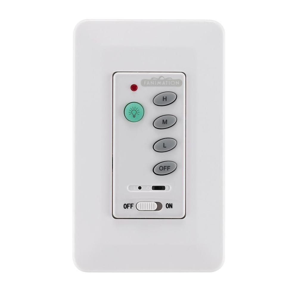 Fanimation Three Speed Wall Control with Receiver Non-Reversing - Fan Speed and Light - White