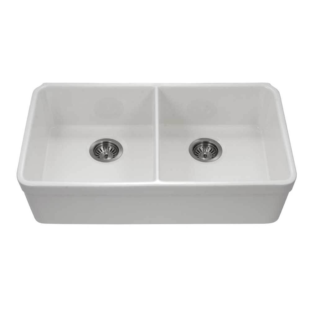 Hamat Undermount Fireclay Double Bowl Kitchen Sink, White