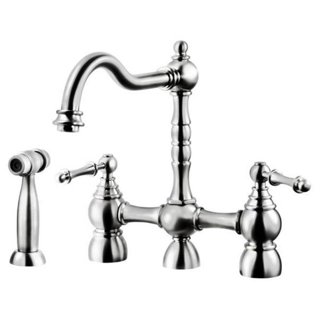 Hamat Two Handle Bridge Faucet with Side Spray in Polished Nickel