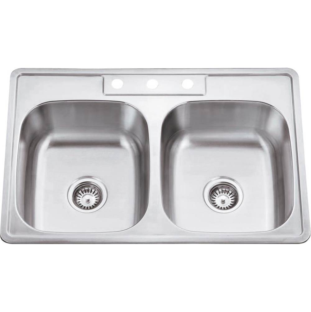 Hardware Resources 33'' L x 22'' W x 9'' D Drop-In 20 Gauge Stainless Steel 50/50 Double Bowl Sink