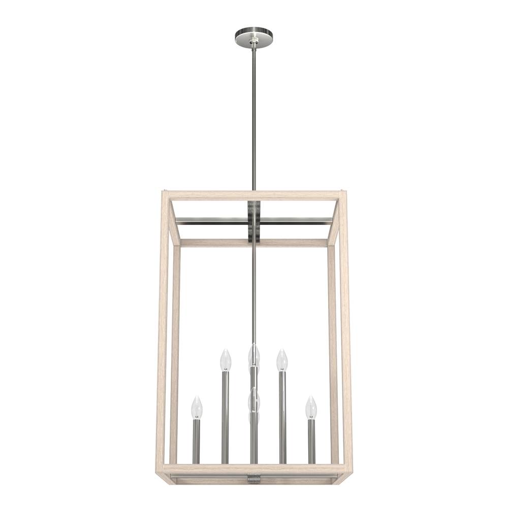 Hunter Hunter Squire Manor Brushed Nickel and Bleached Wood  Light Pendant Ceiling Light Fixture