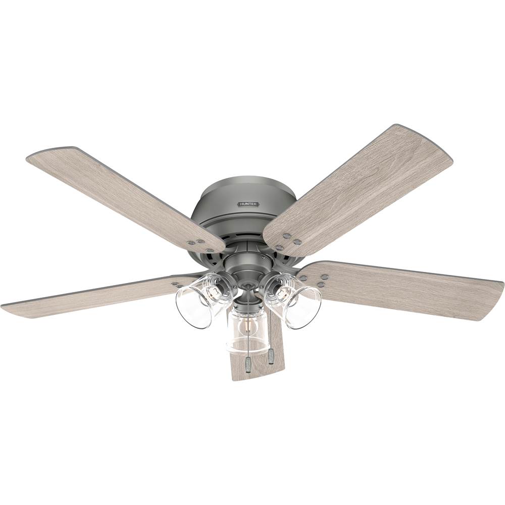 Hunter 52 inch Shady Grove Matte Silver Low Profile Ceiling Fan with LED Light Kit and Pull Chain