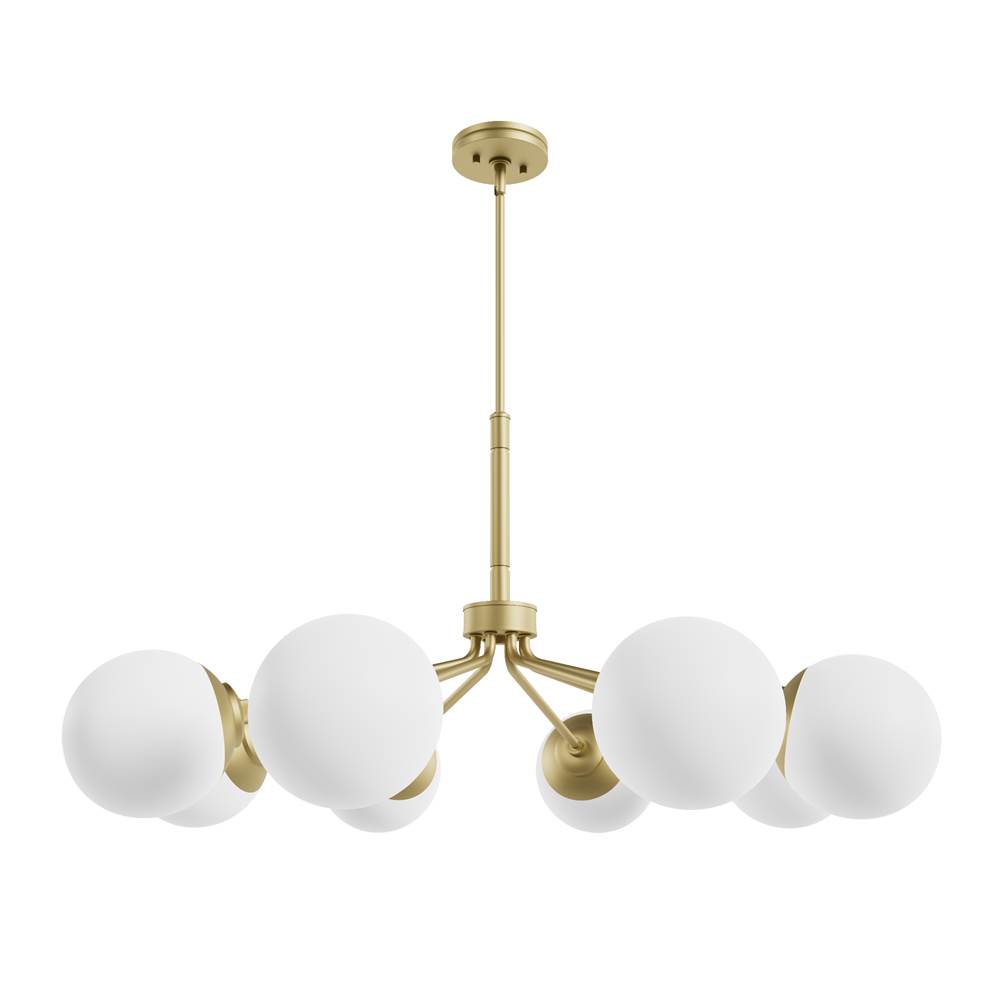 Hunter Hepburn Painted Modern Brass with Cased White Glass 8 Light Chandelier Ceiling Light Fixture
