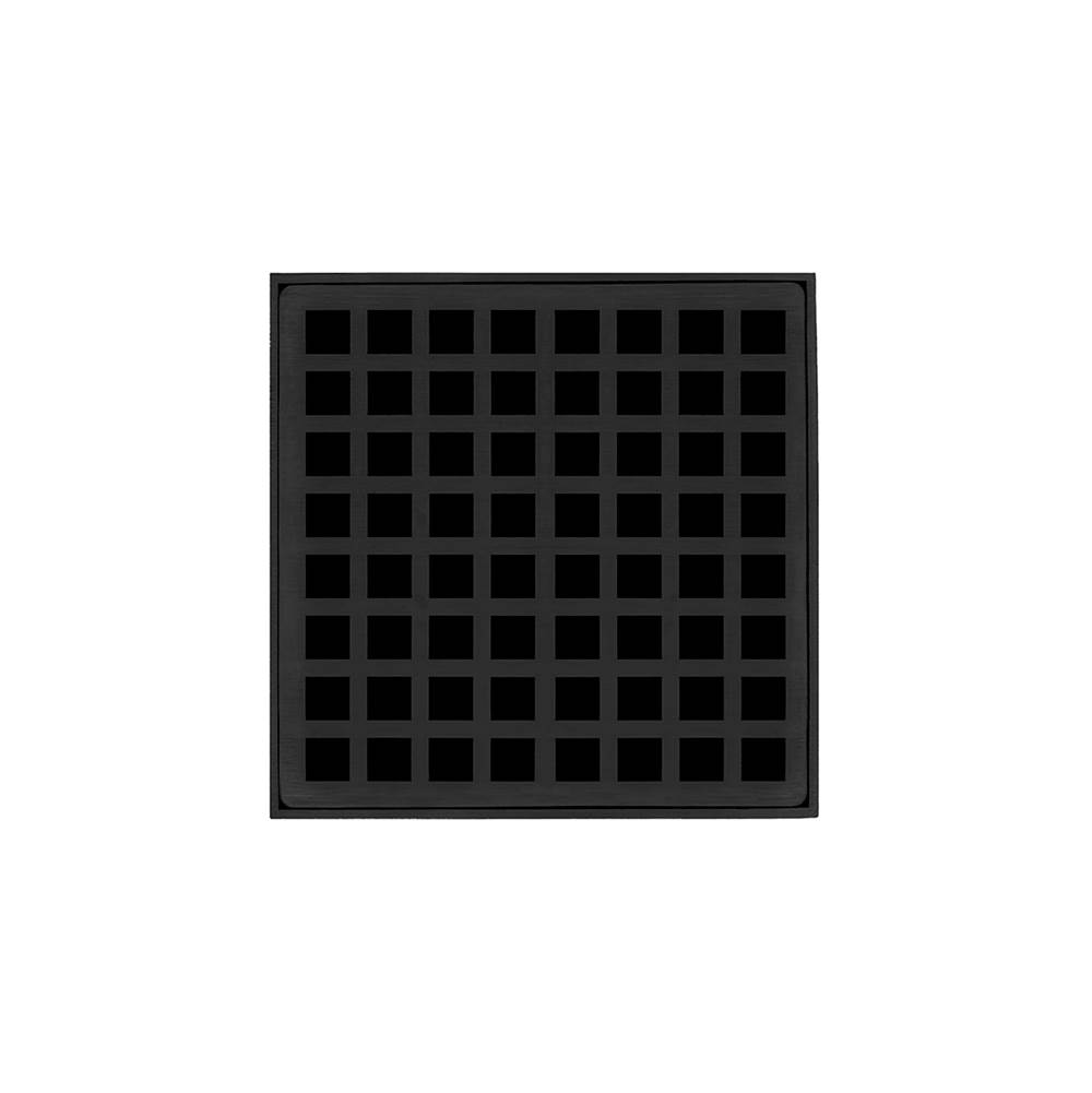 Infinity Drain 5'' x 5'' QD 5 Complete Kit with Squares Pattern Decorative Plate in Matte Black with ABS Drain Body, 2'' Outlet