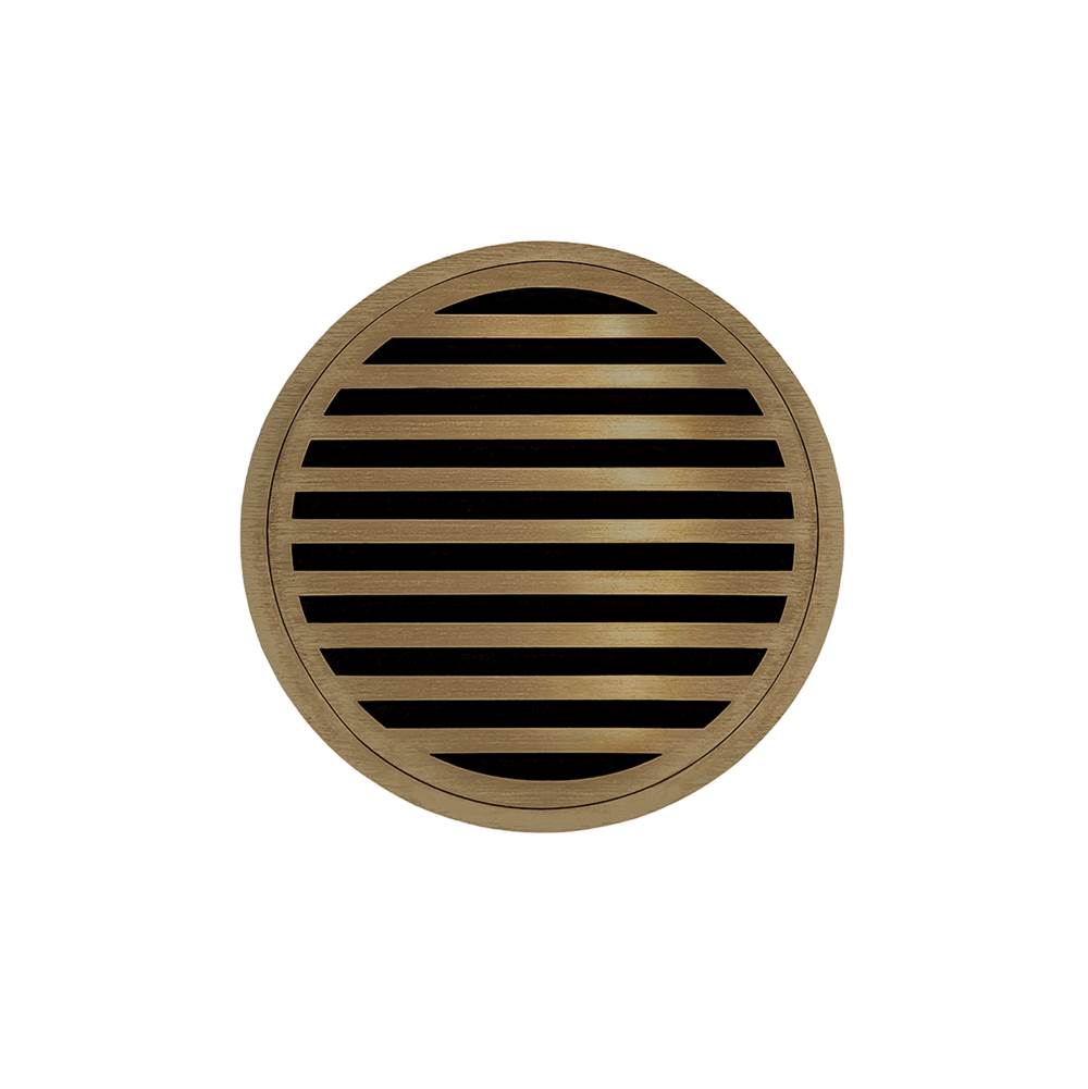 Infinity Drain 5'' Round Strainer with Lines Pattern Decorative Plate and 2'' Throat in Satin Bronze for RND 5