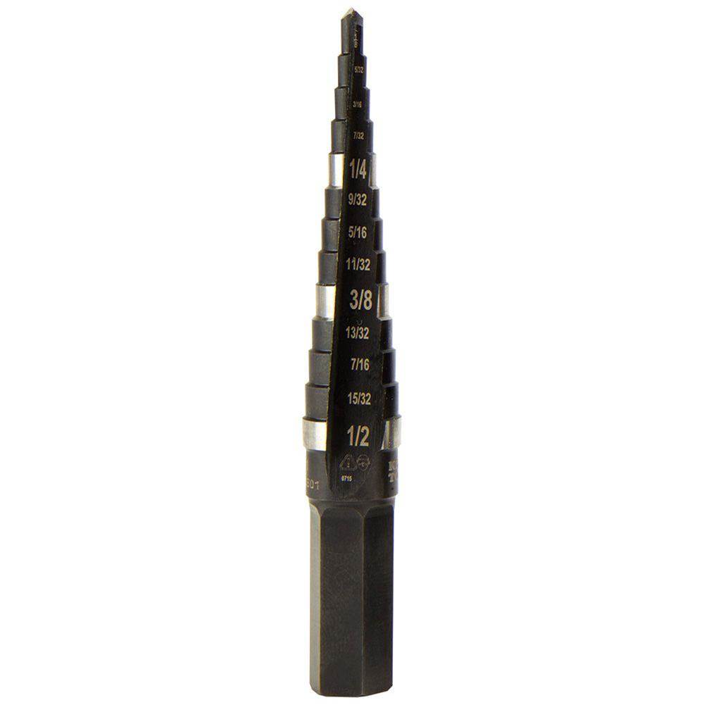 Klein Tools Step Drill Bit Double-Fluted No.1, 1/8 To 1/2-Inch