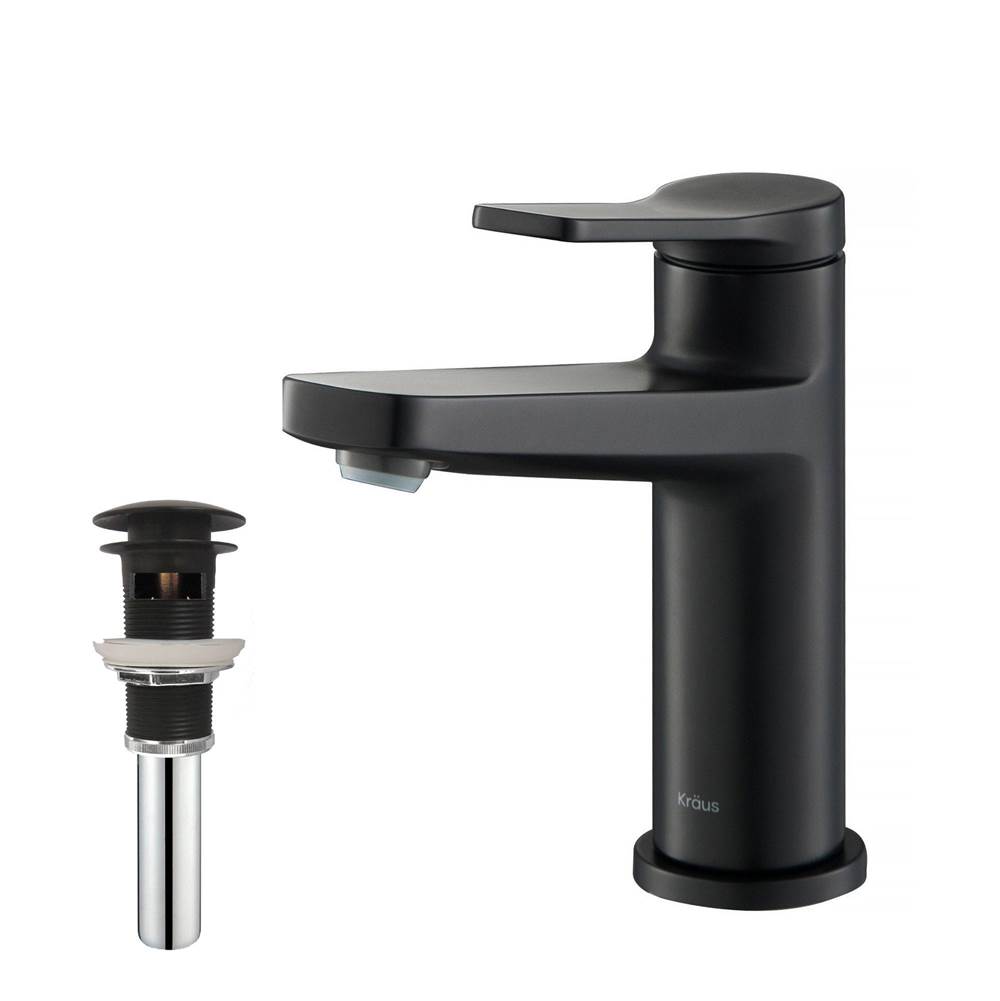 Kraus Indy Single Handle Bathroom Faucet in Matte Black and Pop Up Drain with Overflow