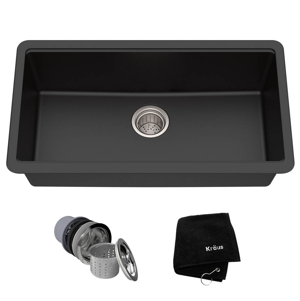 Kraus KRAUS 31 Inch Undermount Single Bowl Black Onyx Granite Kitchen Sink
