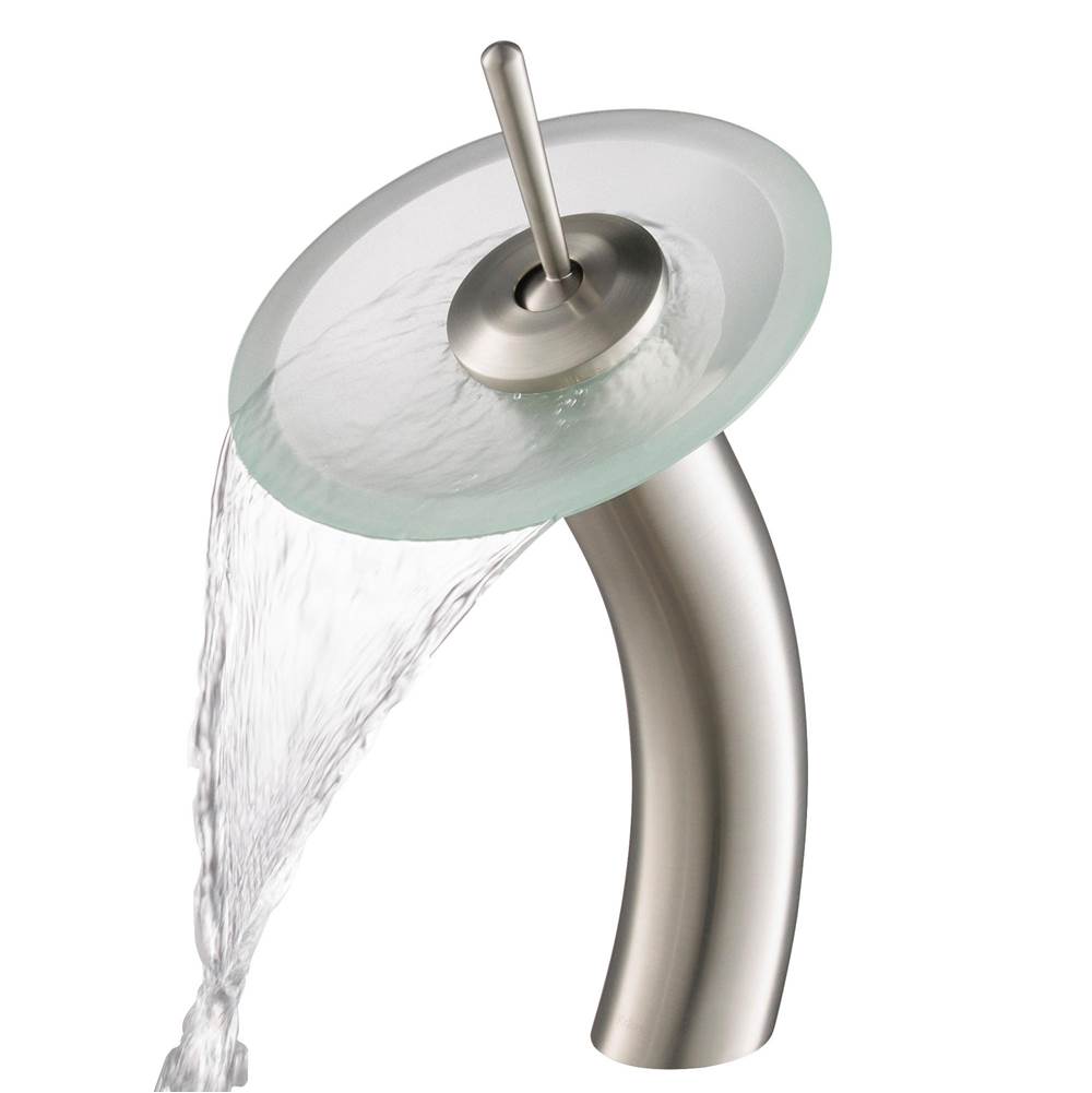 Kraus KRAUS Tall Waterfall Bathroom Faucet for Vessel Sink with Frosted Glass Disk, Satin Nickel Finish