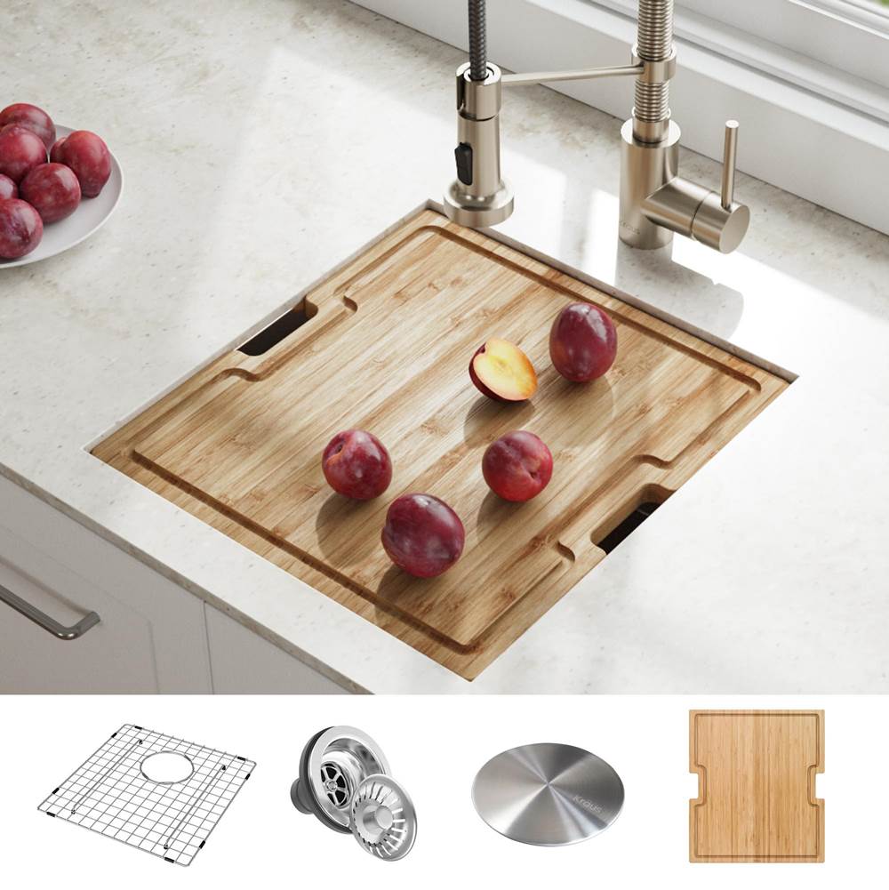Kraus Kore Workstation 17-inch Undermount 16 Gauge Single Bowl Stainless Steel Bar Kitchen Sink with Accessories (Pack of 5)