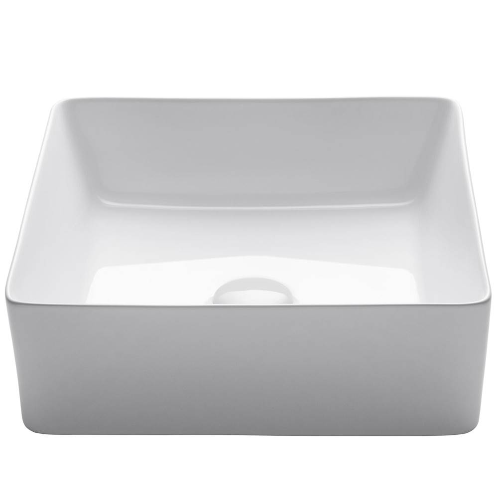 Kraus Viva Square White Porcelain Ceramic Vessel Bathroom Sink, 15 5/8 in. L x 15 5/8 in. W x 5 1/8 in. H
