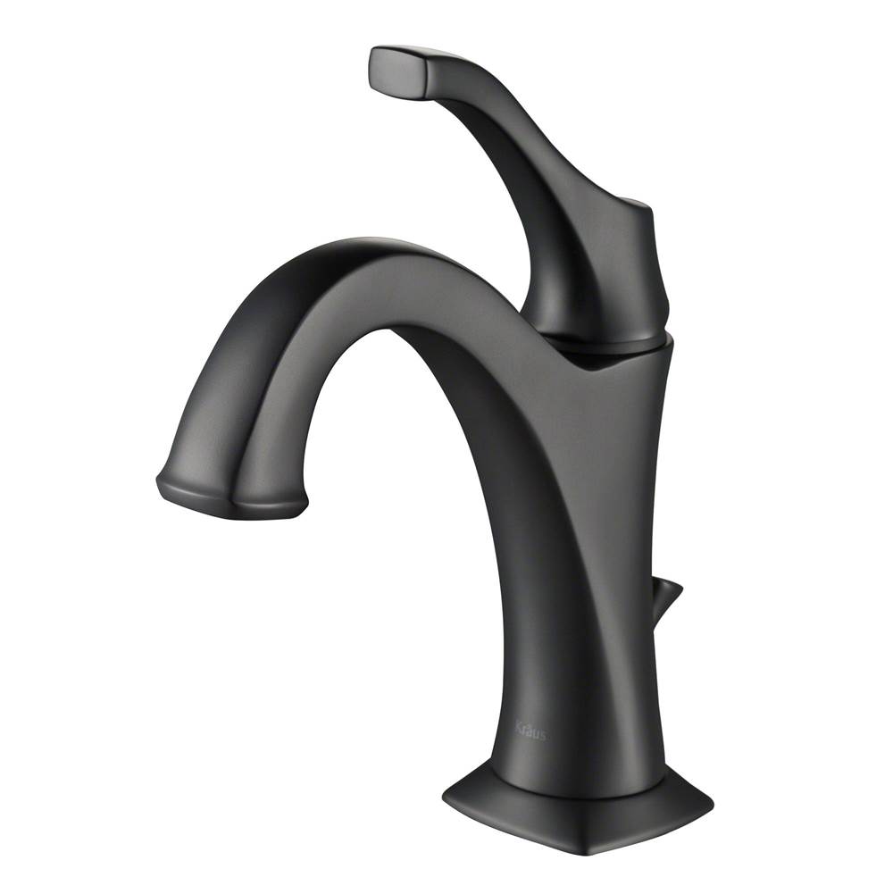 Kraus Arlo Matte Black Single Handle Basin Bathroom Faucet with Lift Rod Drain and Deck Plate