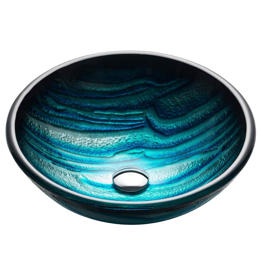 Kraus Nature Series Round Blue Glass Vessel Bathroom Sink, 17 inch